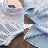 Kid Gir Knitted Print Sweater Dress Outfits 2 Pcs Sets