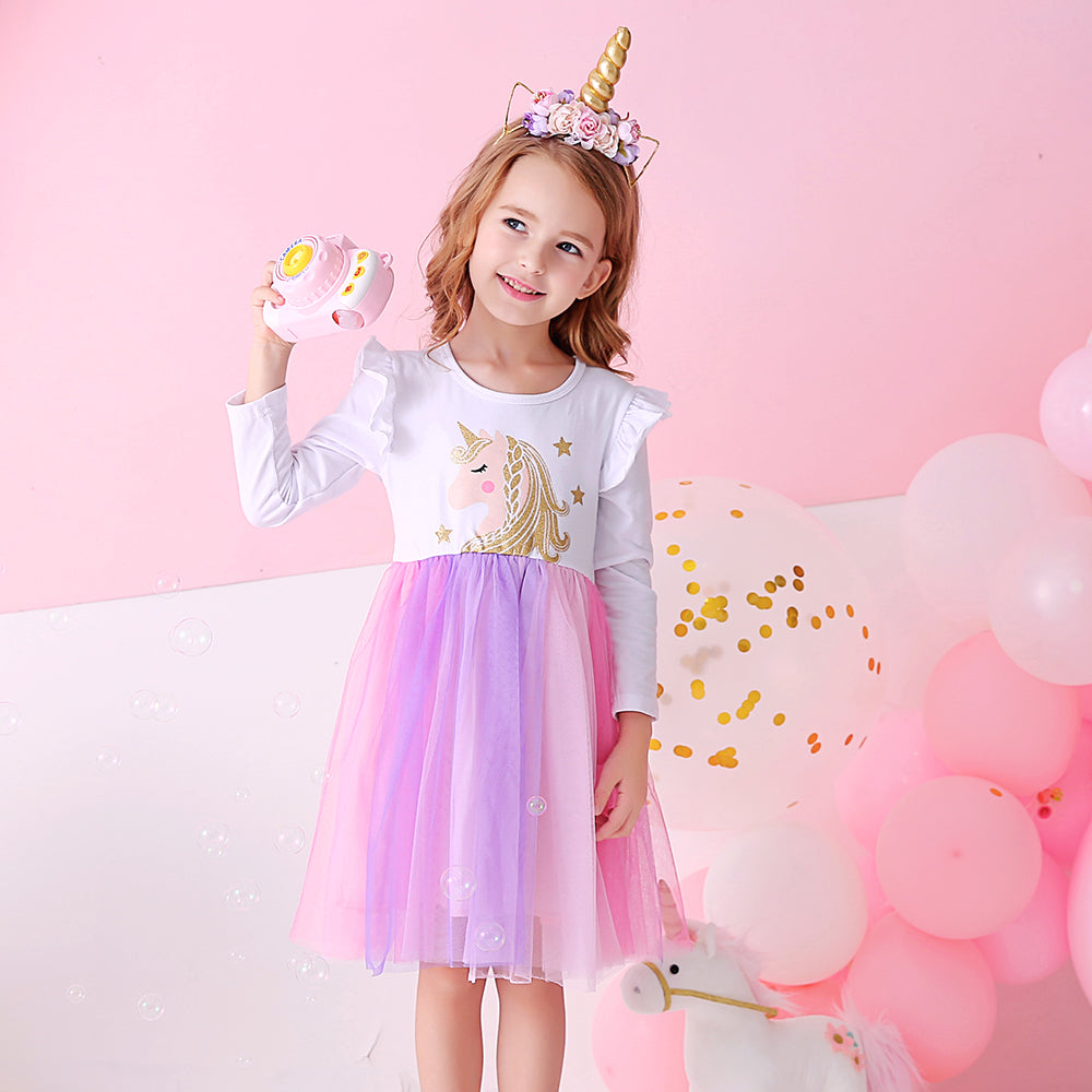 Kid Baby Girls Autumn Casual Long Sleeve Unicorn Princess Dresses
