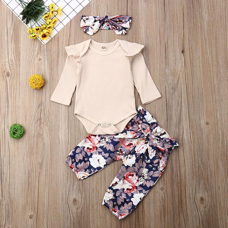 Baby Girls Long Sleeve Ruffle Solid 2 Pcs Set