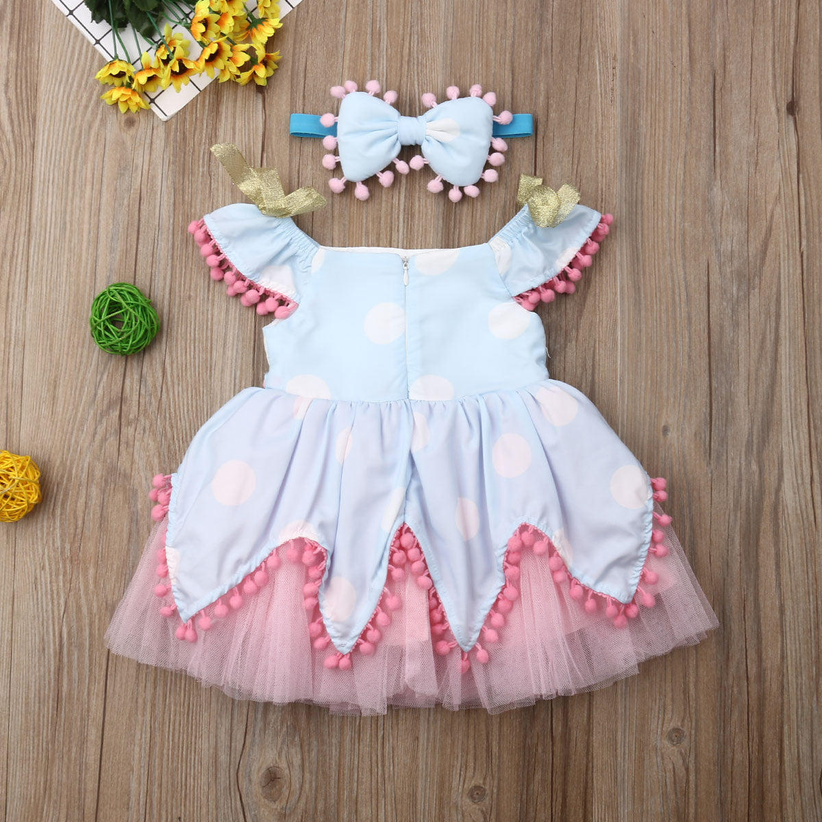 Kid Girl Princess Bow Pom Tulle Tutu Party Birthday Wedding Dress 6M-5Y - honeylives