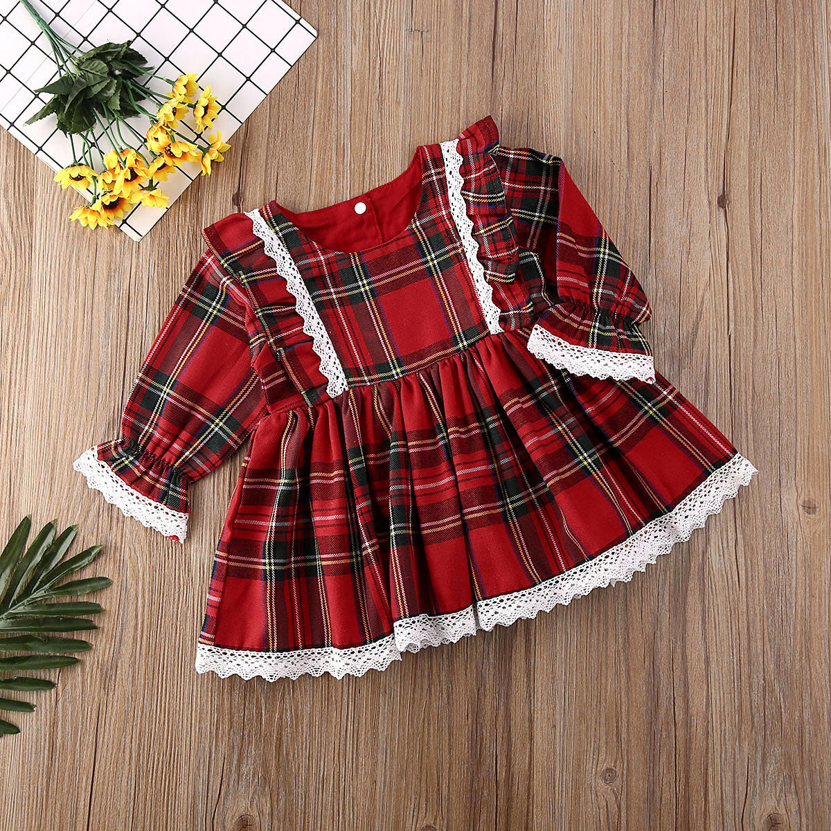 Toddler Kids Baby Girl Princess Red Plaid Ruffles Lace Tutu Dresses 1-6Y