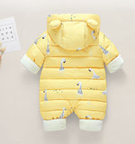 Newborn Infant Jumpsuit Warm Flannel Rompers Printed Hooded Outerwear