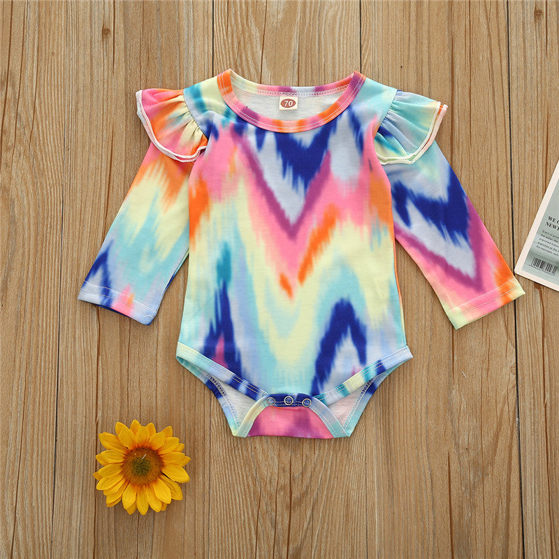 Baby Girls Clothes Set Autumn Long Sleeve Tie Dye Color Romper Outfits 0-18M