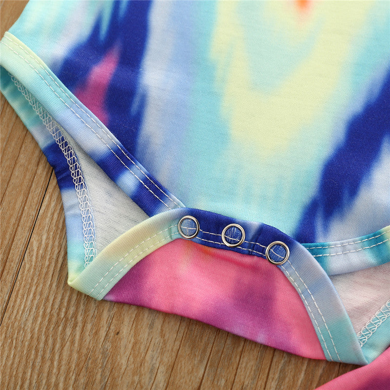 Baby Girls Clothes Set Autumn Long Sleeve Tie Dye Color Romper Outfits 0-18M