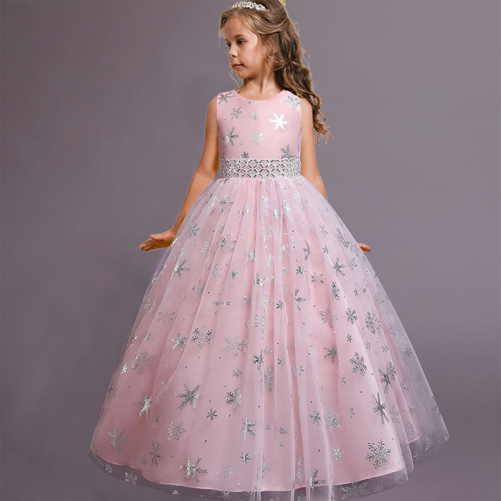 Kid Girls Printed Sleeveless Birthday Party Long Princess Flower Wedding Dresses
