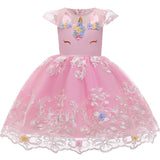 Girl Embroidery Unicorn Big Bow Princess Dress Wedding Party Kids Dresses - honeylives