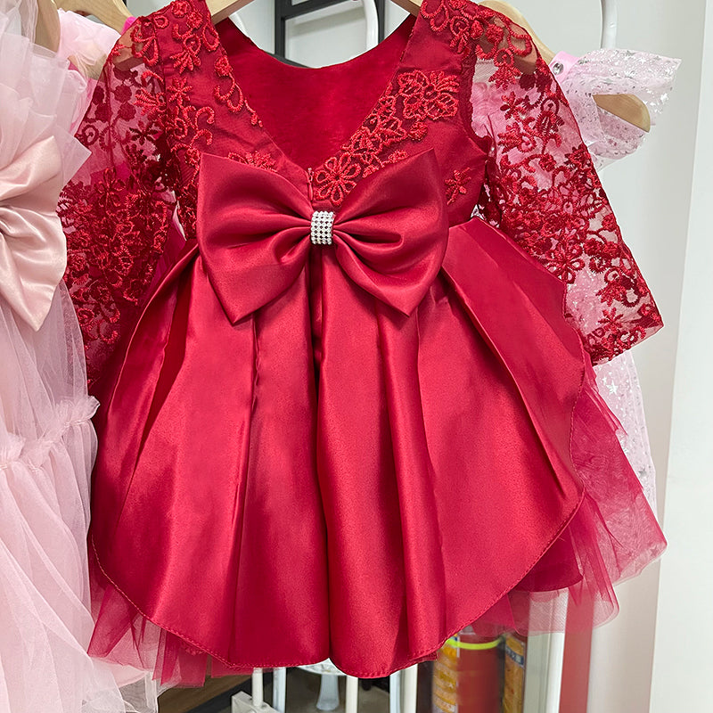 Kid Baby Girl Backless Lace Birthday Princess Long Flower Wedding Dress