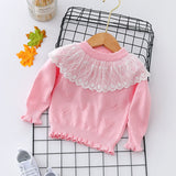 Autumn Winter Toddler Baby Girl Lace Collar Ruffled Solid Knitted Sweater
