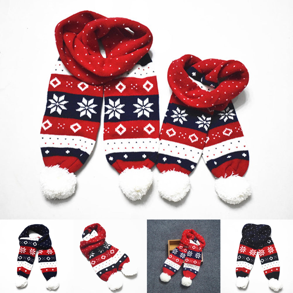 Girls Fashion Christmas Festive Winter Snow Print Warm Scarf Hats