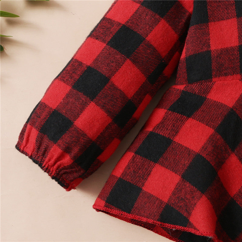 Girls Red Plaid Outfit Flouncing Hem Bell-Bottomed Valentine Set 2 Pcs