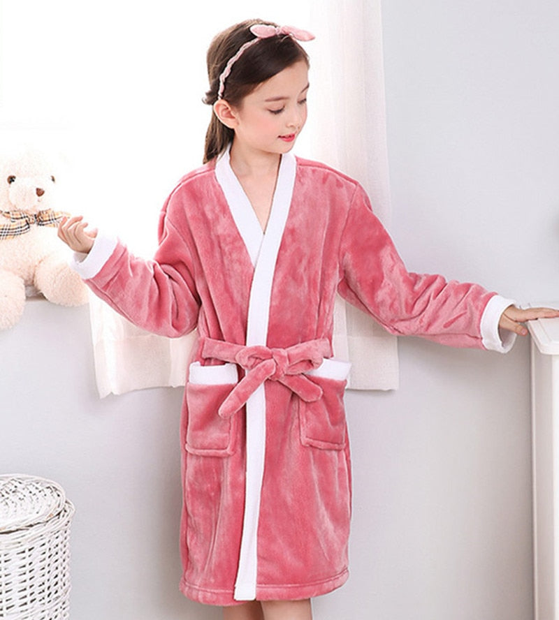 Child Bathrobe Kids Flannel Bathing Robe Sleepwear Fleece Pajamas