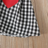 Baby Girls Valentine Ruffle Tops+Suspender Heart Plaid Sets 2pcs