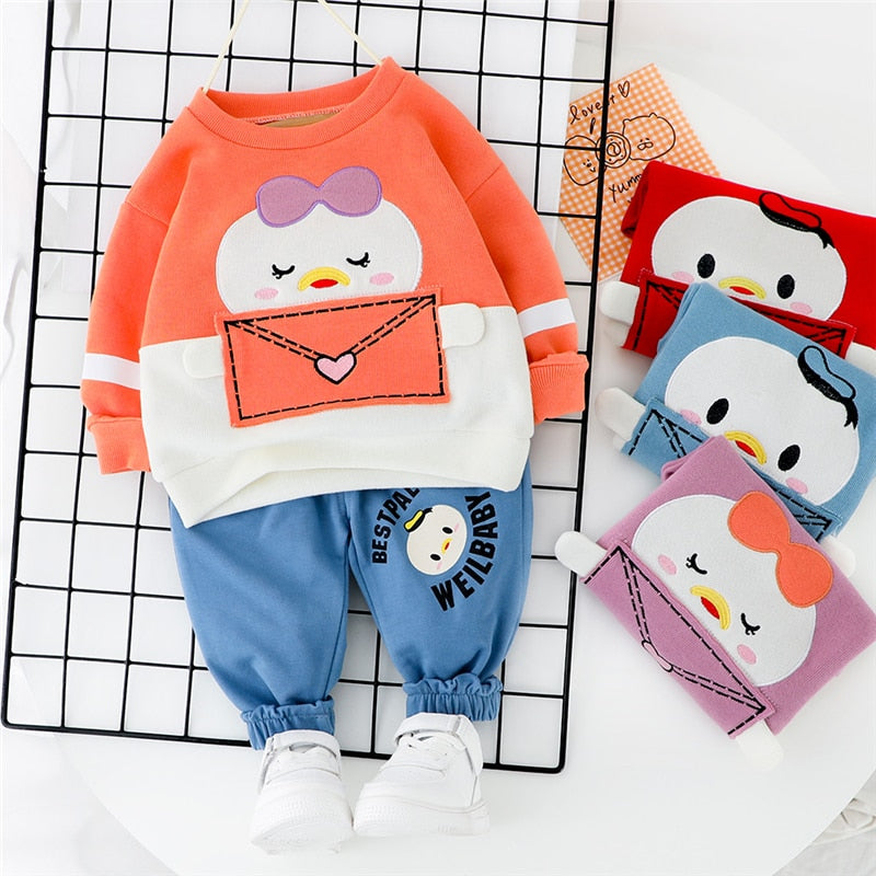 Toddler Baby Girls Boys Cartoon Long Sleeve 2 Pcs Outfits Sets