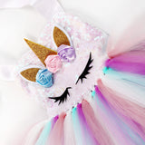 Girls Dress Unicorn Birthday Tutu Dress Sequin Pastel Clothing - honeylives