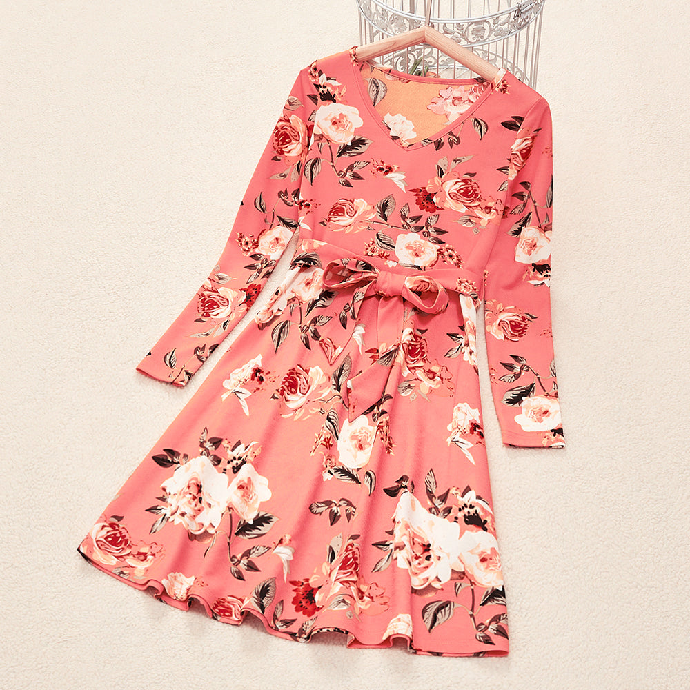 Family Matching Parent-Child Fashion Floral V-Neck Dresses