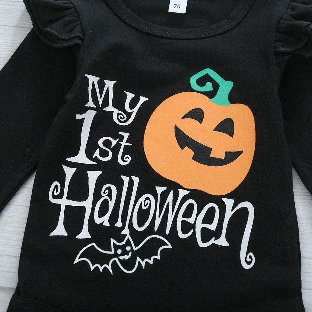 Toddler Baby Girls Halloween Print Skirt Pumpkin 2 Pcs Sets Outfits