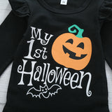 Toddler Baby Girls Halloween Print Skirt Pumpkin 2 Pcs Sets Outfits