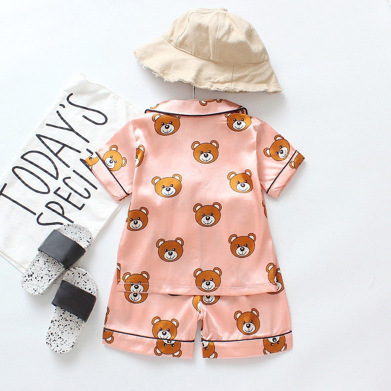 Baby Boy Girl Pajamas Set Summer Sleepwear Cartoon Printed Tops+Shorts 2 Pcs - honeylives