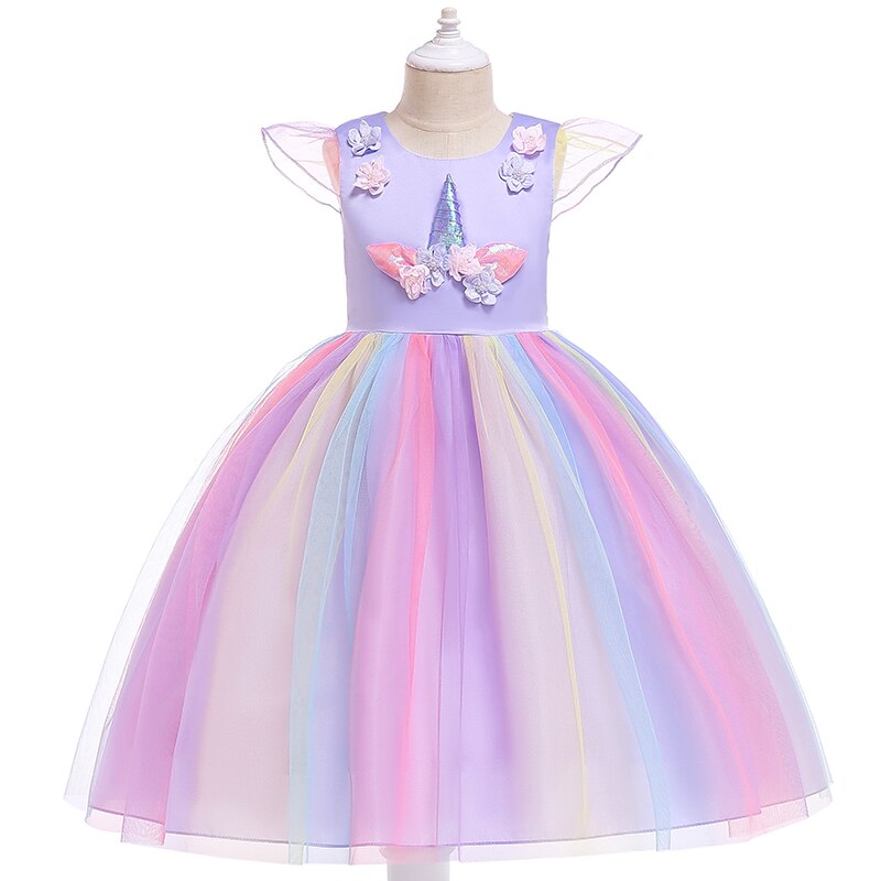 Girls Unicorn Dress Gown Cosplay  Birthday Party Fantasy Princess Dresses - honeylives
