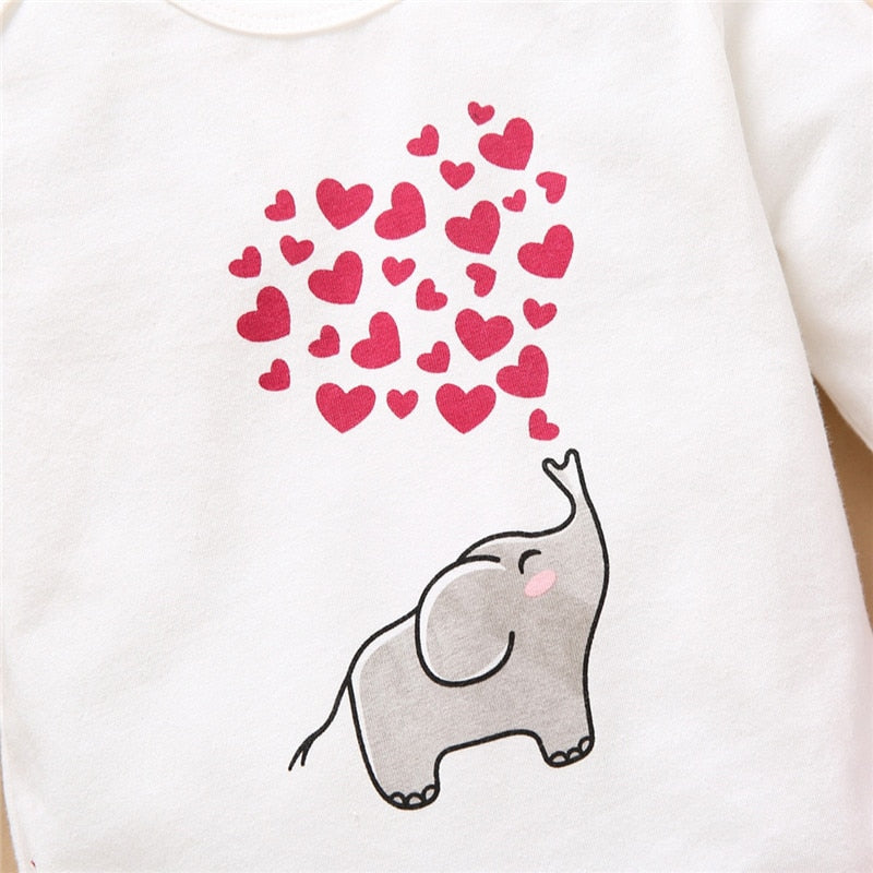 Baby Girls Suit Long-sleeve  Cotton Love Print Valentine Sets 3 Pcs