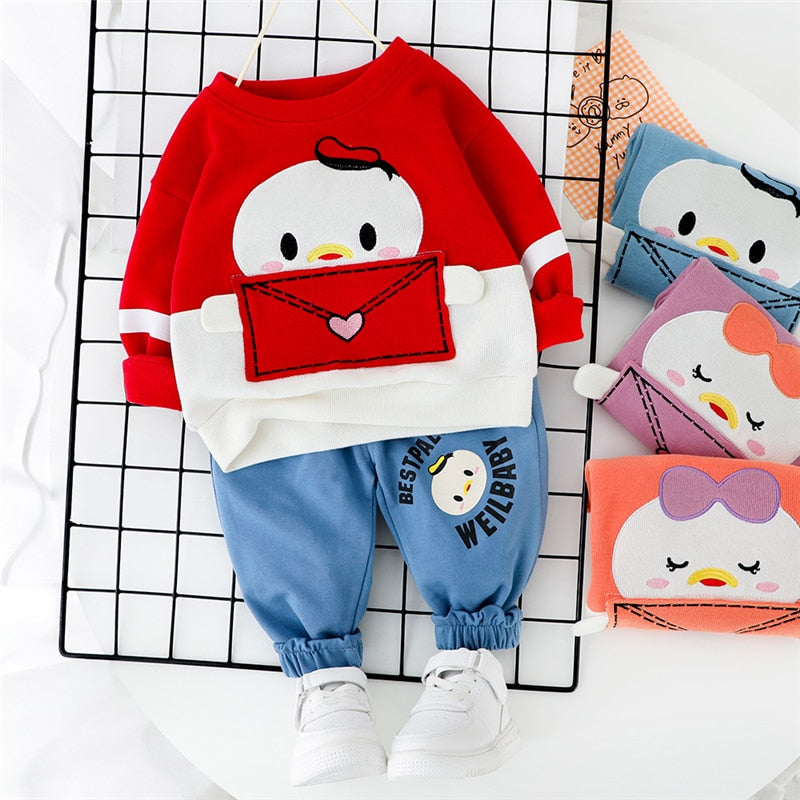 Toddler Baby Girls Boys Cartoon Long Sleeve 2 Pcs Outfits Sets