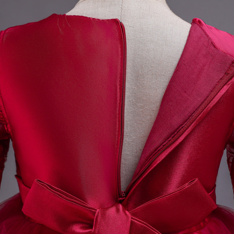 Kid Girl Princess Christmas Long-sleeved Elegant Bow Party Dresses