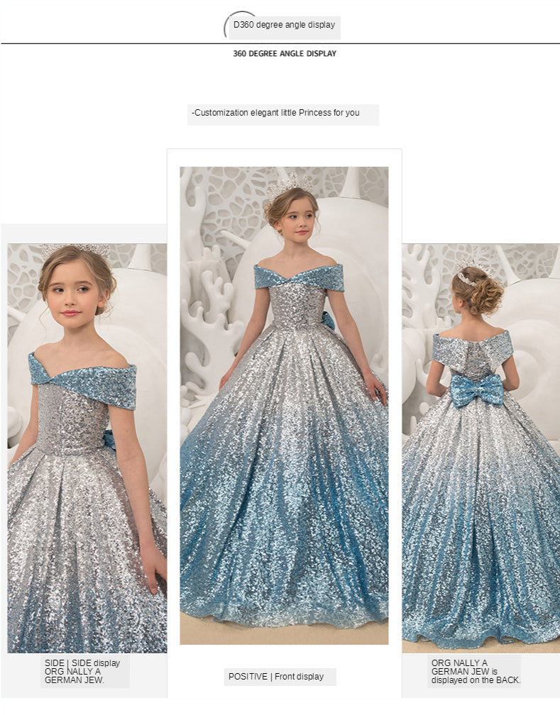 Kid Girls Prom Elegant Sequins Ball Gowns Evening Party Formal Dresses