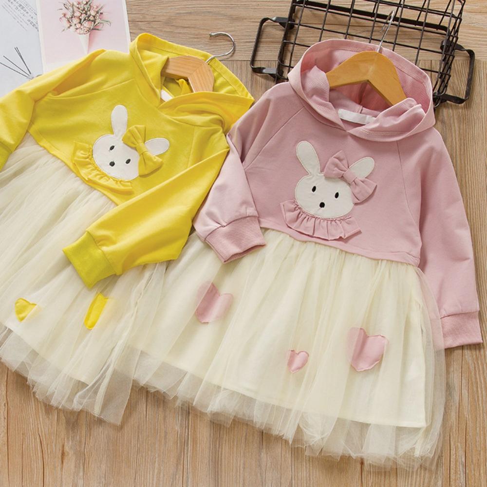 Kids Girls Fancy Casual Dress Long Sleeve Party Cartoon Rabbit Dress