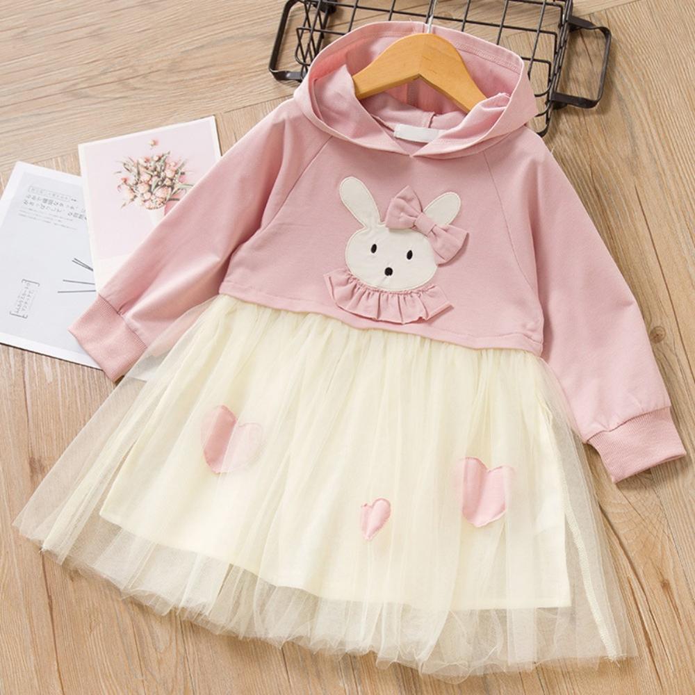Kids Girls Fancy Casual Dress Long Sleeve Party Cartoon Rabbit Dress