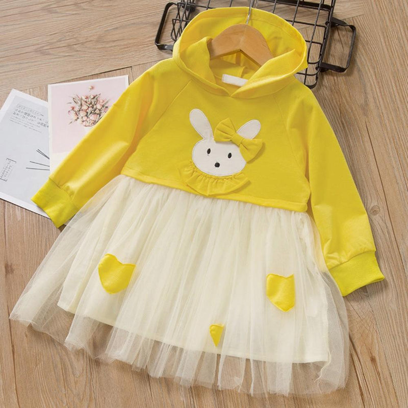 Kids Girls Fancy Casual Dress Long Sleeve Party Cartoon Rabbit Dress
