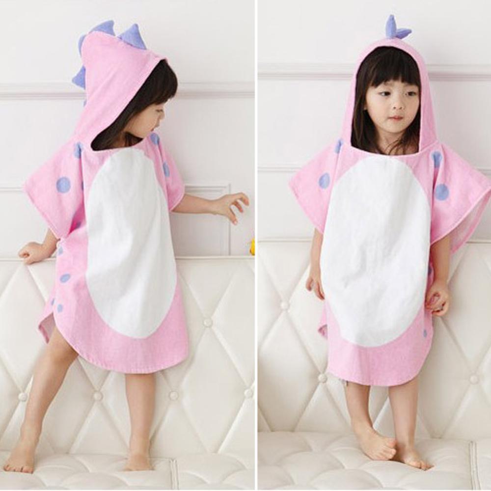 Kids Infant Bathrobe Dinosaur Hooded  Girl Boy Ponchos Bath Beach Towel - honeylives