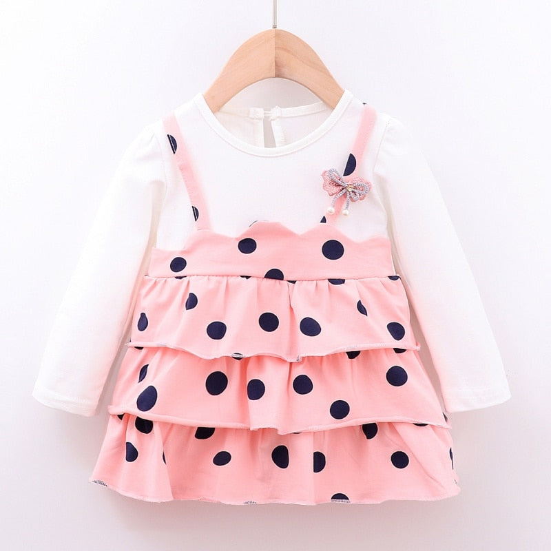 Baby Girls Autumn Dot Pattern Pageant Flower Sundress 0-4Years