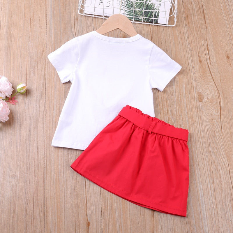 Toddler Girl Outfit  Pearls Heart Valentine Top Skirt 2Pcs Sets