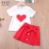 Toddler Girl Outfit  Pearls Heart Valentine Top Skirt 2Pcs Sets