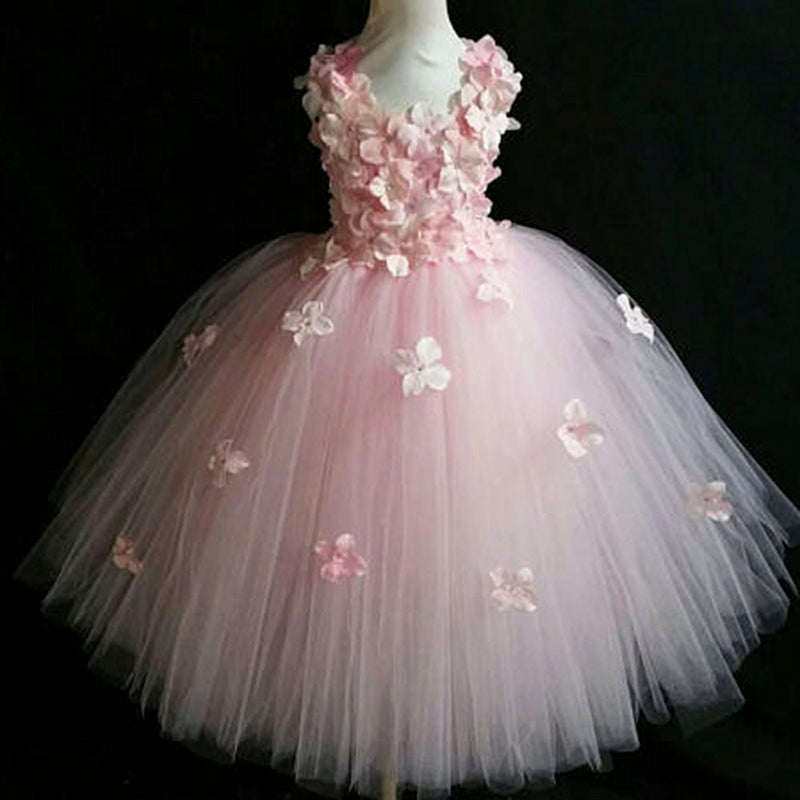 Flowers Girls Hydrangea Flower Tutu  Elegant Wedding Birthday Party Dress Ball Gown Dress - honeylives
