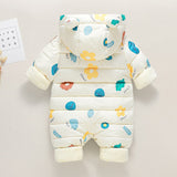 Newborn Infant Jumpsuit Warm Flannel Rompers Printed Hooded Outerwear