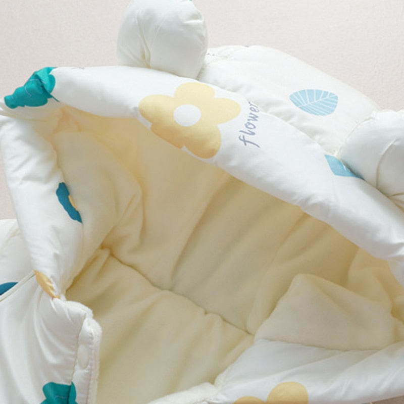 Newborn Infant Jumpsuit Warm Flannel Rompers Printed Hooded Outerwear