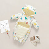 Newborn Infant Jumpsuit Warm Flannel Rompers Printed Hooded Outerwear