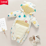Newborn Infant Jumpsuit Warm Flannel Rompers Printed Hooded Outerwear