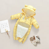 Newborn Infant Jumpsuit Warm Flannel Rompers Printed Hooded Outerwear
