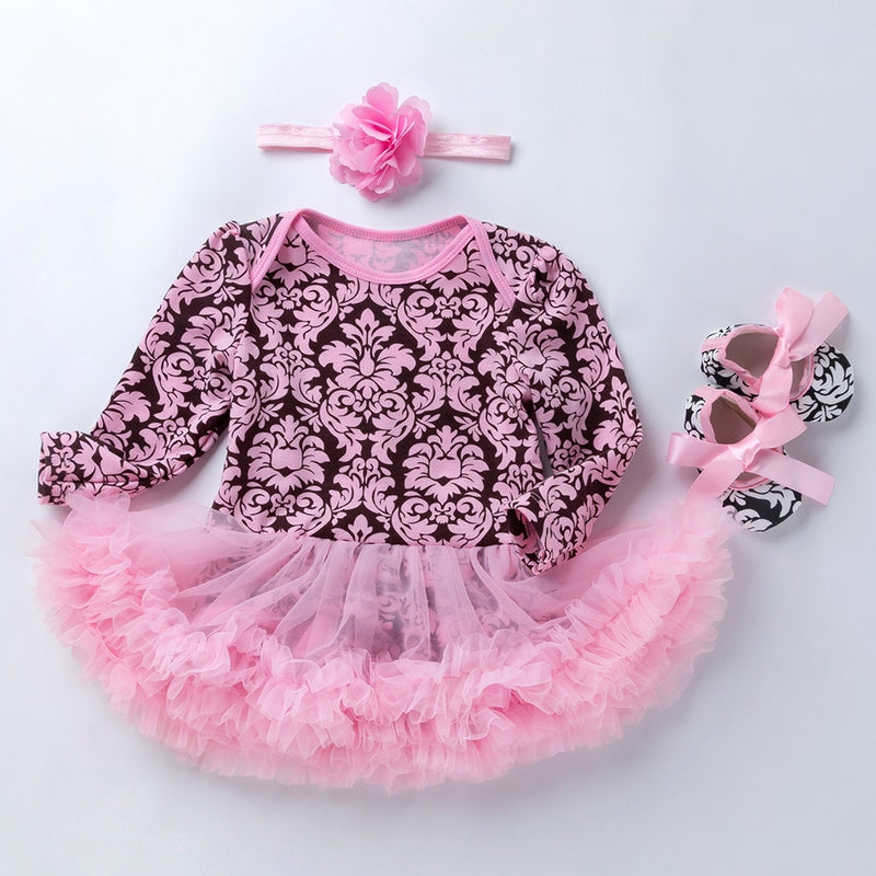 Baby Girls Jumpsuits Floral Mesh Tutu Bodysuits Baptism Rompers 3Pcs 3-18M