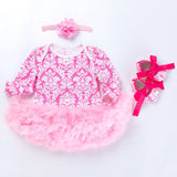 Baby Girls Jumpsuits Floral Mesh Tutu Bodysuits Baptism Rompers 3Pcs 3-18M