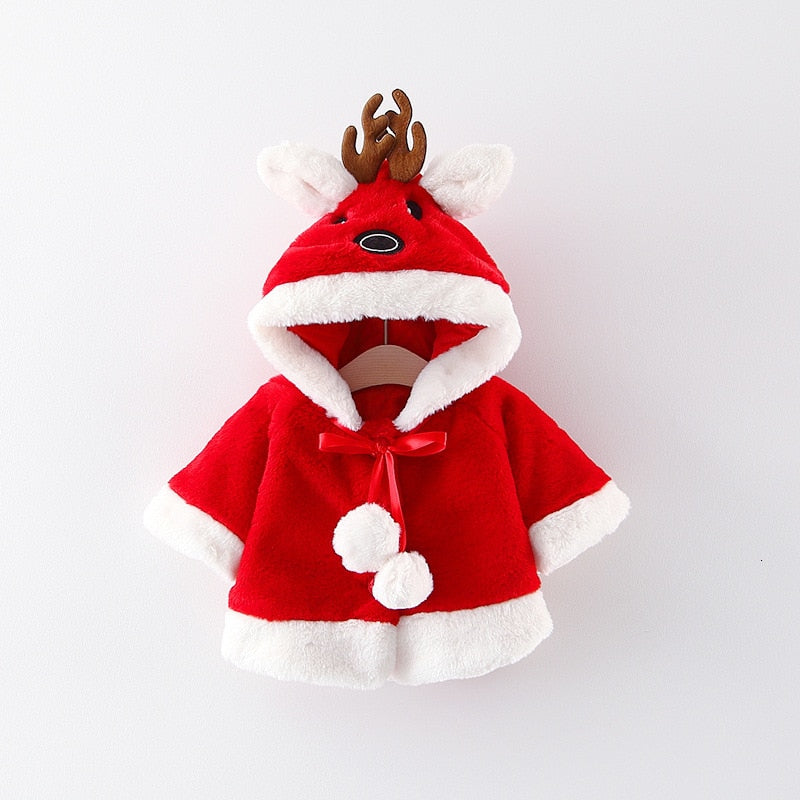Kids Girl Christmas Coats Hooded Thickening Cloak Loose Coat