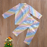 Kids Baby Boy Girl Pajamas Faux Silk Satin Rainbow Suits 2 Pcs Sets