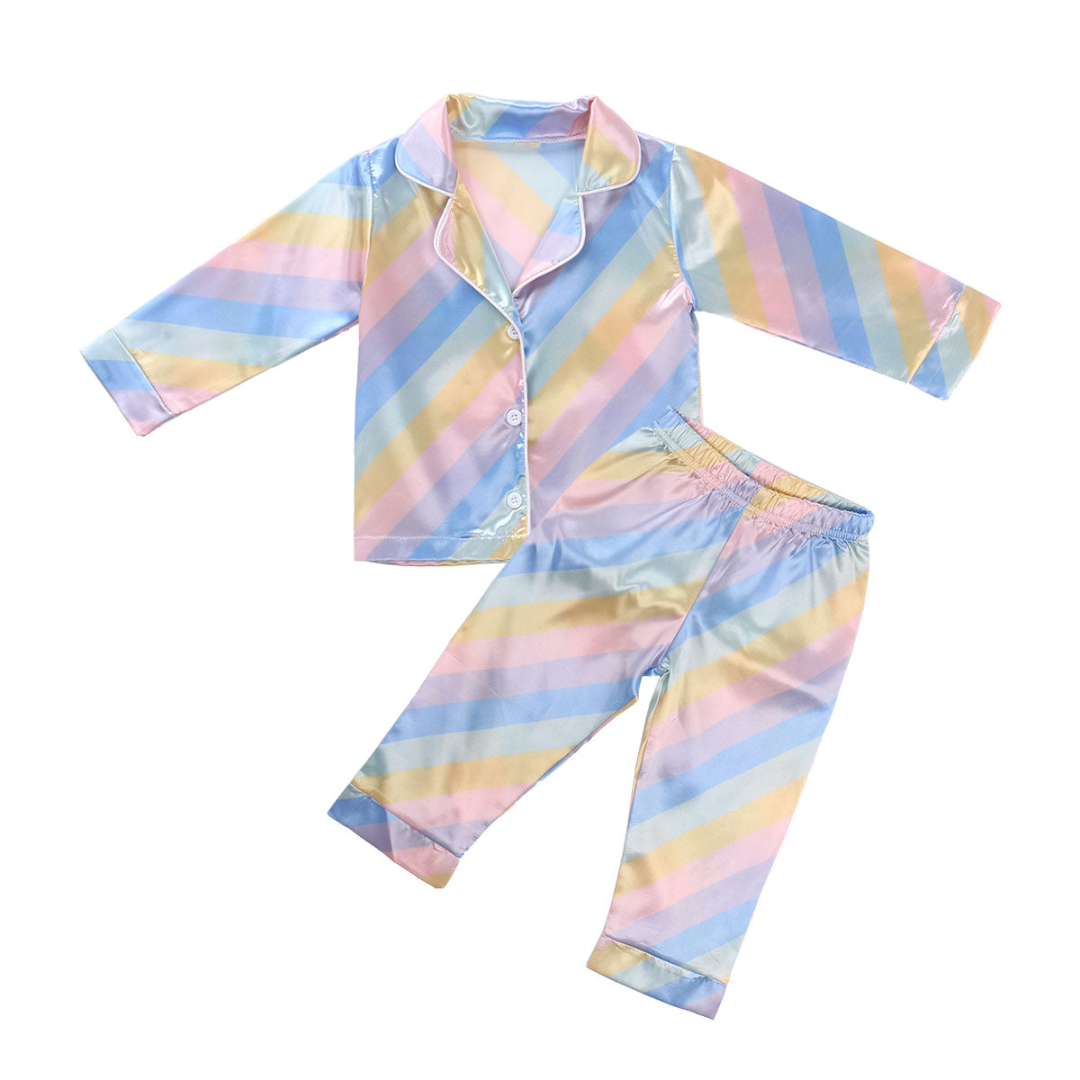 Kids Baby Boy Girl Pajamas Faux Silk Satin Rainbow Suits 2 Pcs Sets