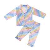 Kids Baby Boy Girl Pajamas Faux Silk Satin Rainbow Suits 2 Pcs Sets