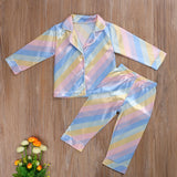 Kids Baby Boy Girl Pajamas Faux Silk Satin Rainbow Suits 2 Pcs Sets
