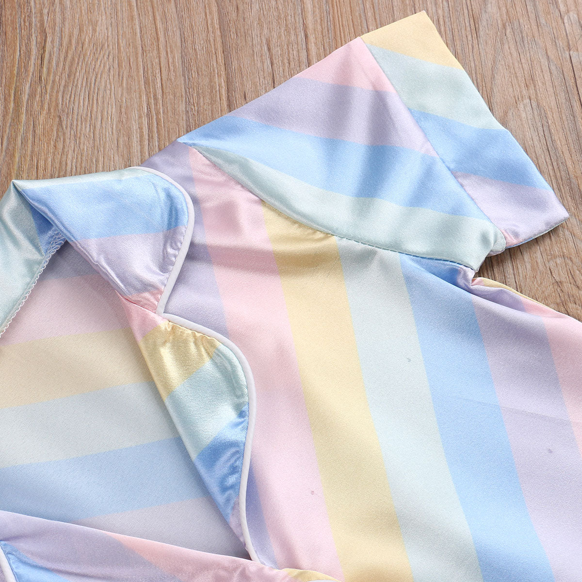 Kids Baby Boy Girl Pajamas Faux Silk Satin Rainbow Suits 2 Pcs Sets