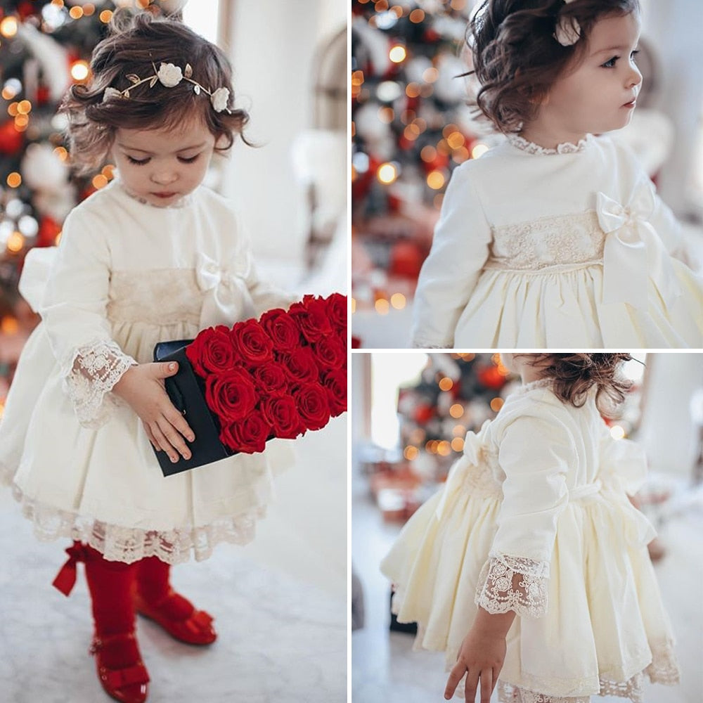 Kids Baby Girls Flared Sleeve Lace Bowknot Princess Dress Ball Gown 1-6Y