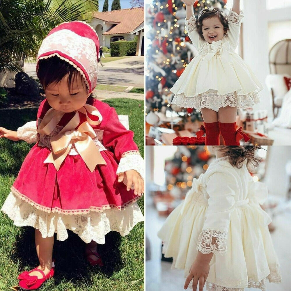 Kids Baby Girls Flared Sleeve Lace Bowknot Princess Dress Ball Gown 1-6Y